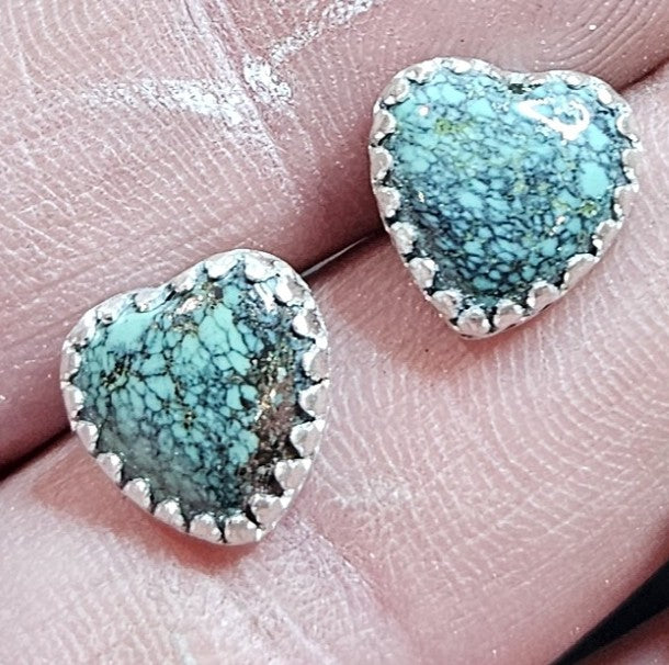Sterling Cloud Mountain Turquoise heart studs