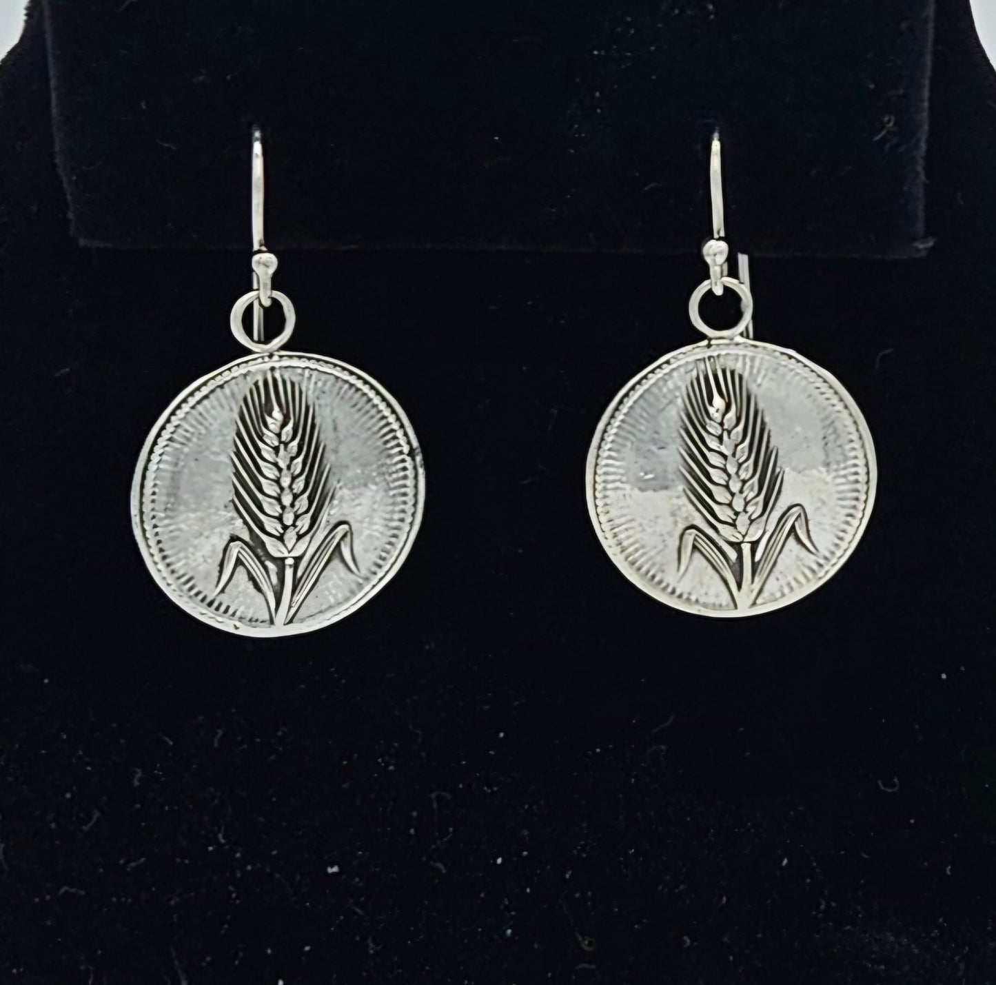 Sterling silver wheat coin drop earrings