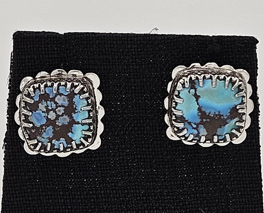 Golden Hills turquoise and sterling silver fancy square post earrings