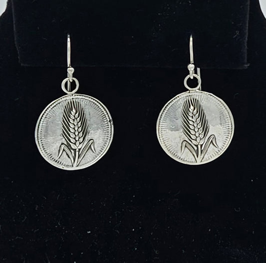 Sterling silver wheat coin drop earrings