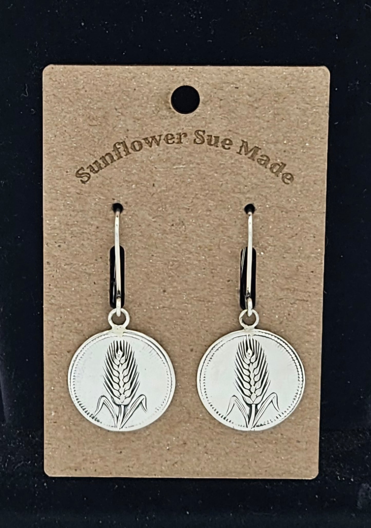 Sterling stamped wheat coin drop earrings on kidney wire